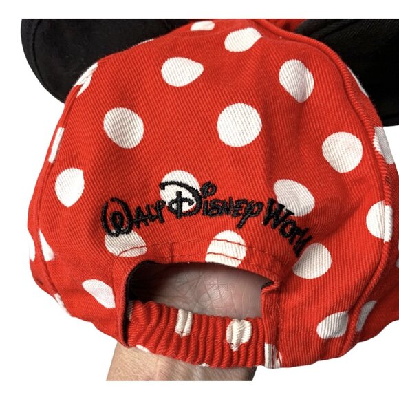 Disney Minnie Mouse Hat Cap Strap Back Red Black Polka Dot Bow Ears Youth Girls - Picture 3 of 4
